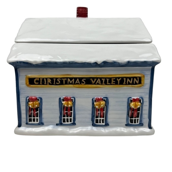 Holiday Cookie Jar David Carter Brown Sakura Blue Christmas Valley Inn Ceramic - Picture 6 of 14